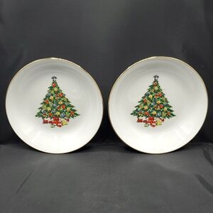 Jamestown China Christmas Tree Soup Cereal Bowl with Gold Trim 7 5" Set of 2
